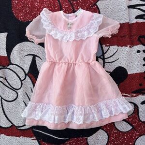 VINTAGE MIMIX BALLET PINK WHITE LACE COLLAR DRESS SIZE 5 GORGEOUS